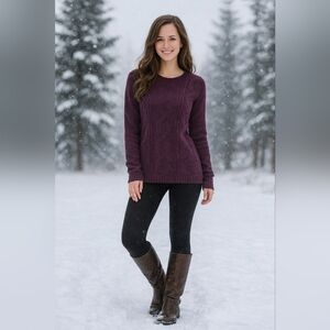 Bobbie Brooks Plum Cable Knit Sweater  Women’s Large  Cozy Winter Knit Vintage